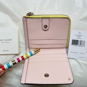 Kate Spade Leather Zip Around Wallet - Limelight Yellow - Pink Interior - NWT